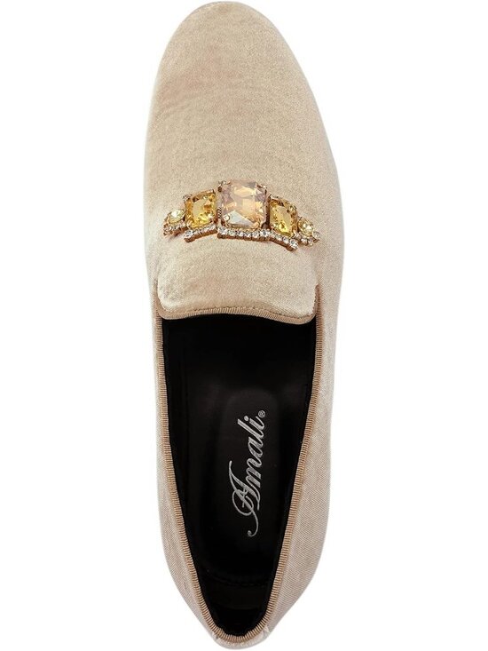 Amali Men\'s Beige Velvet Loafers with Jeweled Bit Slip On Tuxedo Formal Shoes main image 4